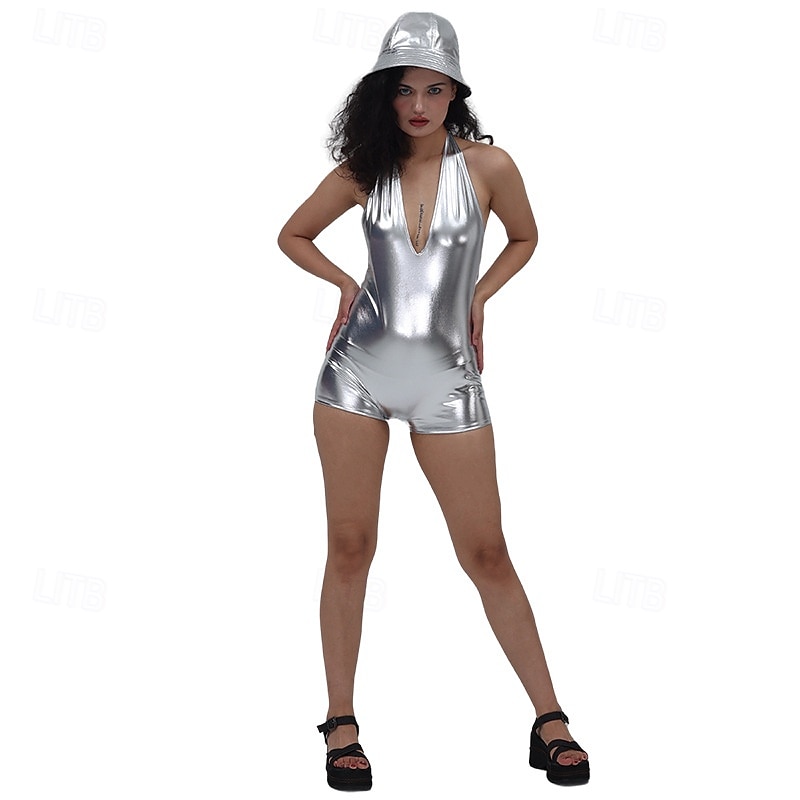 Kovový 80. léta Lesklý latexový patent One Piece Šaty s kraťasy PU kůže Pevná barva Maškarní kostým Dámské Karnevalový kostým Karneval Plesová maškaráda Párty Pride Parade Měsíc hrdosti Dospělé 2026 - $23.99 –P6