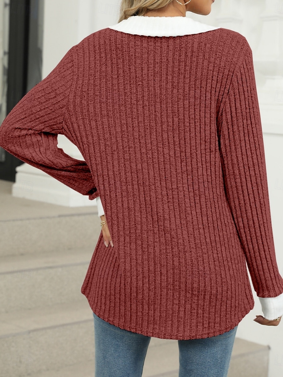 Dames Overhemd Effen Kleur Stijlvol Casual Lange mouw V-hals Normale tops Dagelijks Lapwerk Zwart Rood blauw Fuchsia Lente Herfst 2025 - $24.99 –P11