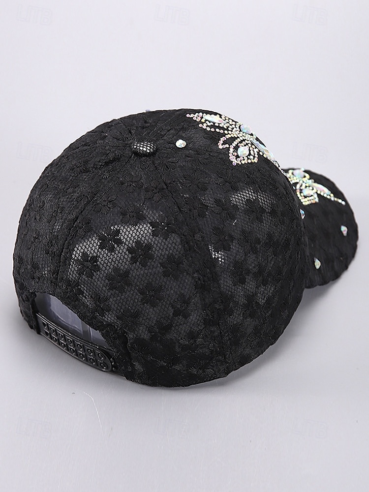 női légáteresztő, hálós, virágmintás, strasszos baseballsapka - elegáns pillangós dizájn, ideális divatos szabadidős tevékenységekhez, szabadtéri tevékenységekhez és bulikhoz 2025 - $11.99 –P6