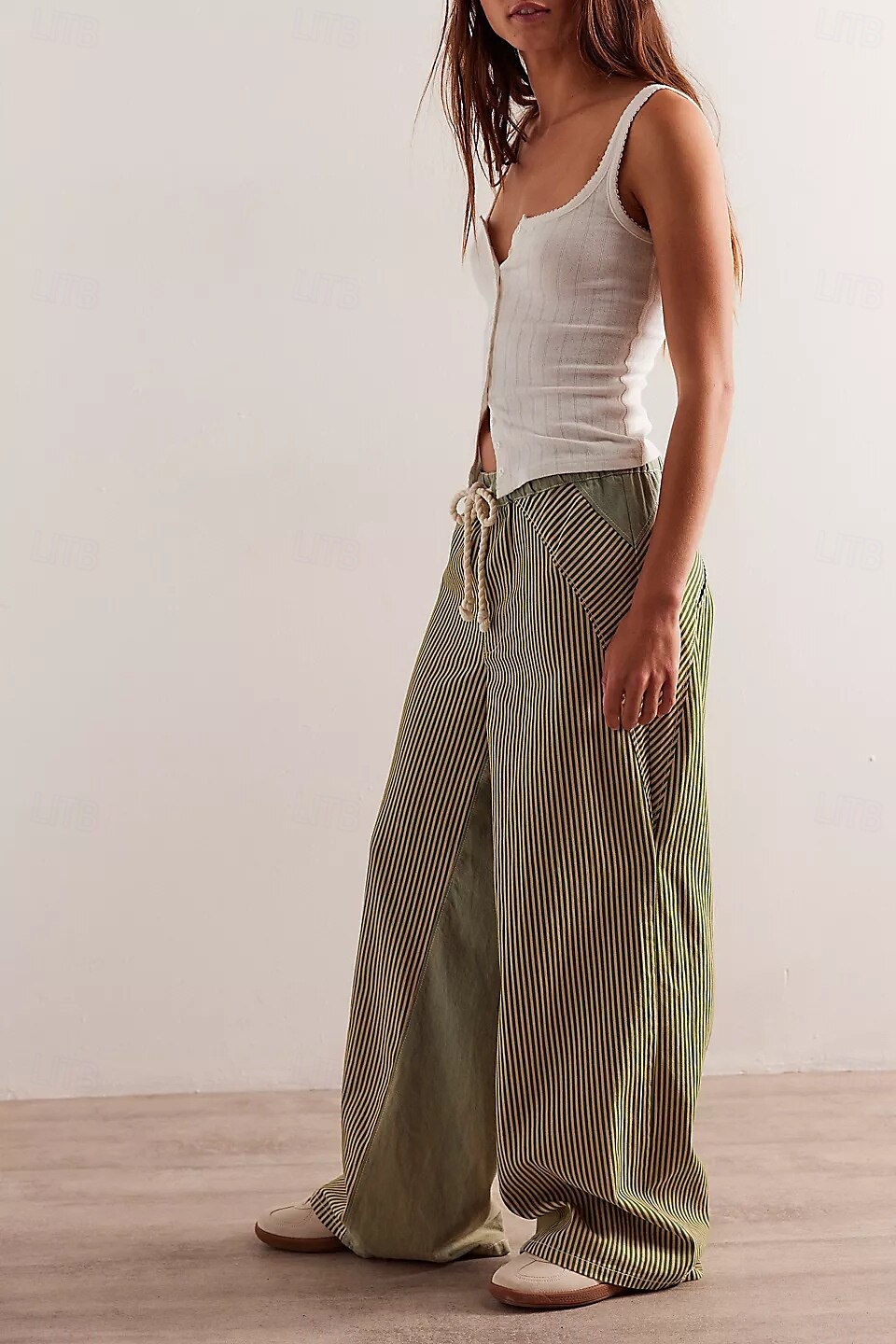 dam bomullsblandad denim culottes vida ben semester vintage snygg full längd medelhög midja randig lapptäcke randig bekväm oelastisk utomhus semester hem marinblå jordgul svart armégrön 2025 - $44.99 –P7