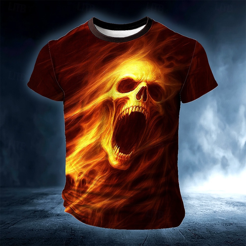 2025年 Halloween 男性用 スカル 3D印刷 3D Tシャツ 半袖 Tシャツ 3Dプリント クルーネック シャツ 誇張された デザイナー ホラー パーティー ストリート カジュアル イエロー ブルー オレンジ 夏 春 オールシーズン 衣類 S M L XL XXL XXXL  コレクション – $20.99 –P4