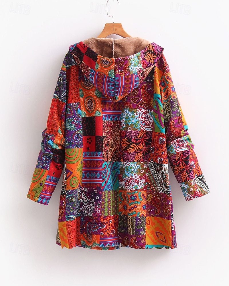 Mujer Abrigo Mantiene abrigado Cómodo Botones Estampado Casual Floral Noche Casual Diario Botonadura Simple Largo Con Capucha Ajuste regular Manga Larga Ropa de calle Amarillo Rojo Azul Piscina Otoño 2025 - $31.99 –P2