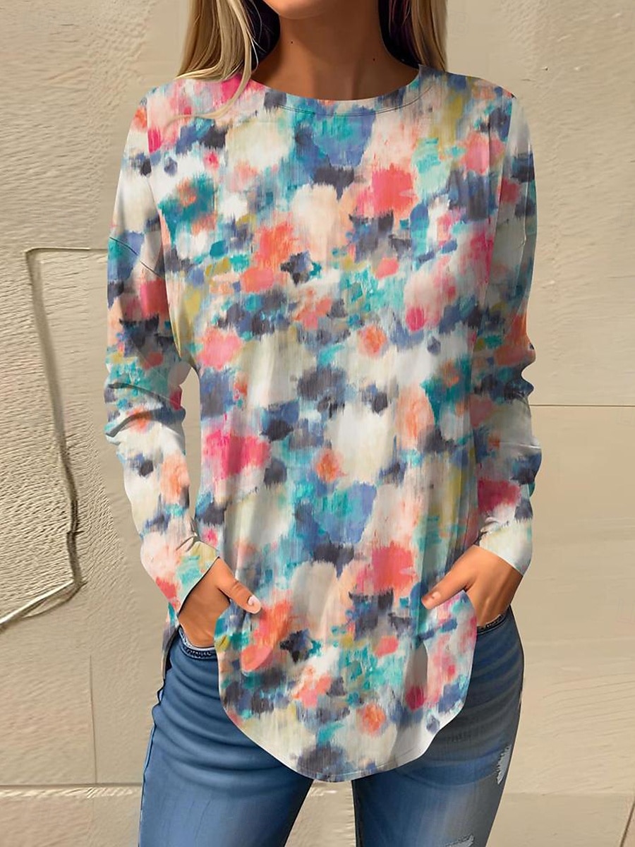 Pentru femei Tricou Grafic Abstract Epocă Modă Stilat Manșon Lung Stil Nautic Topuri obișnuite Sfârșit de săptămână Imprimeu Roz Îmbujorat Albastru piscină Albastru celest Trifoi Primăvară Toamnă 2025 - $22.99 –P3