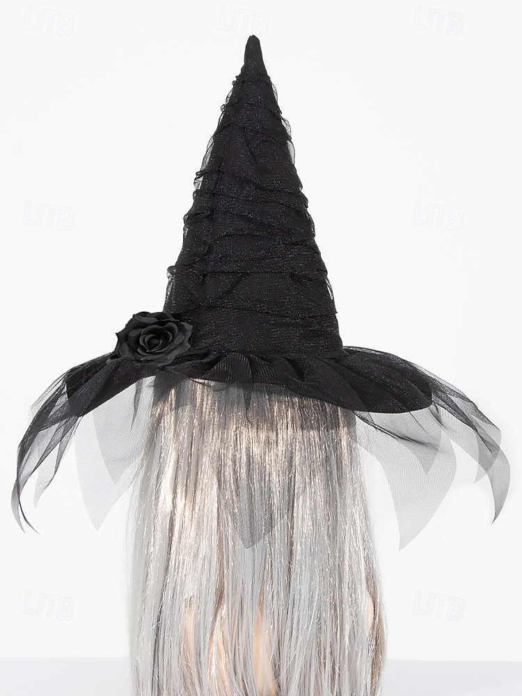 cappello da strega di Halloween da donna con velo a rete e rosa – cappello gotico a punta per feste in maschera, cosplay ed eventi a tema del 2025 a $14.99 –P6