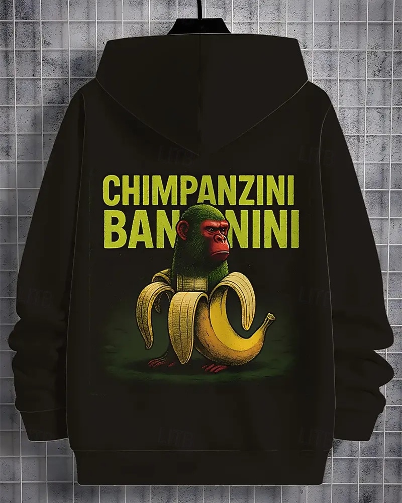 Chlapecká ležérní mikina s kapucí a vtipným abstraktním potiskem tung tung tung saur, dlouhý rukáv, jaro, podzim, móda, streetwear, děti 4-12 let, s kapucí, outdoor, ležérní, denně, regular střih 2025 - $18.99 –P3