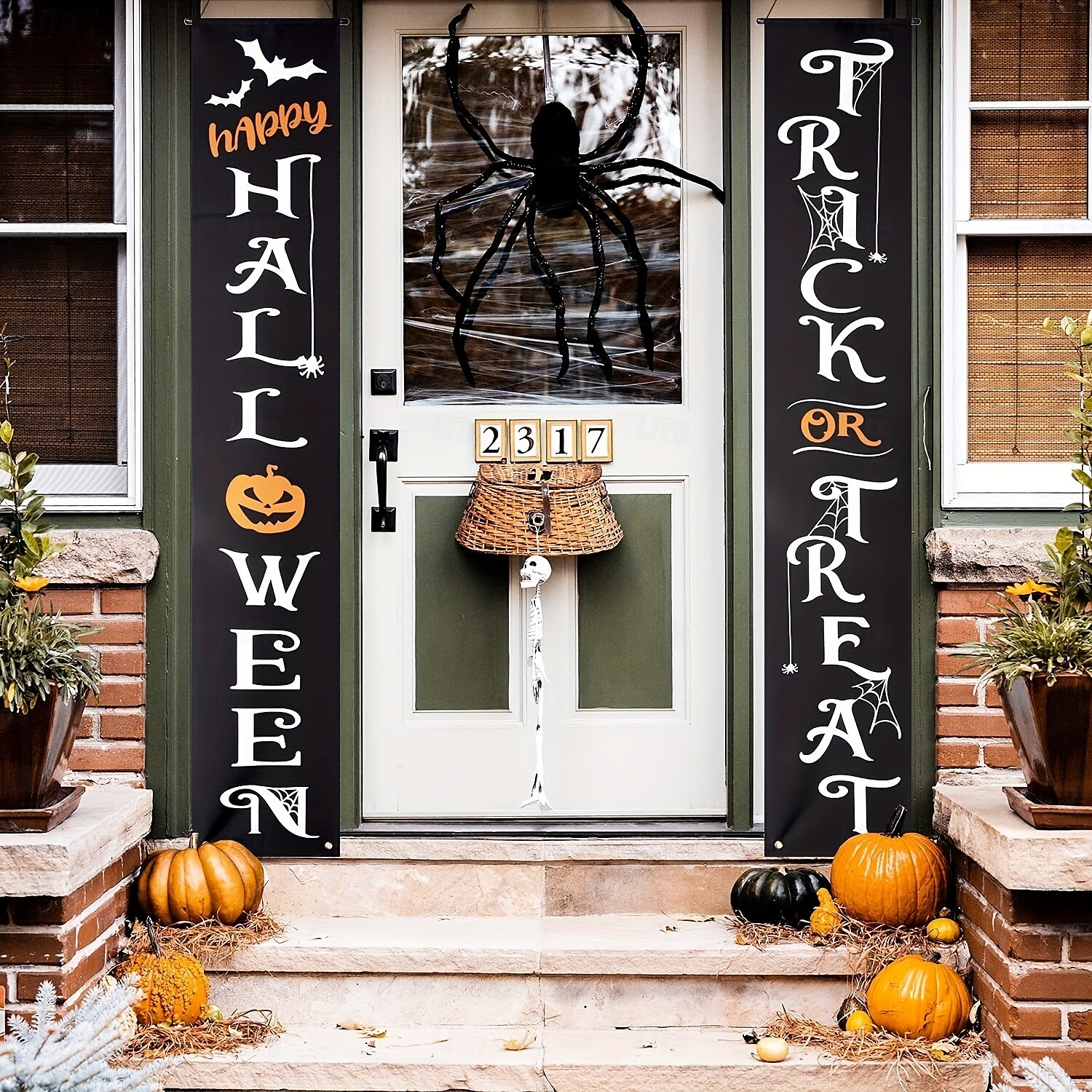 1 pár halloween dekoráció kültéri transzparens csokit vagy csalunk boldog halloween dekorációk függő transzparens bejárati ajtó veranda udvari tábla beltéri otthoni faldekoráció halloween parti 2025 - $90.99 –P2