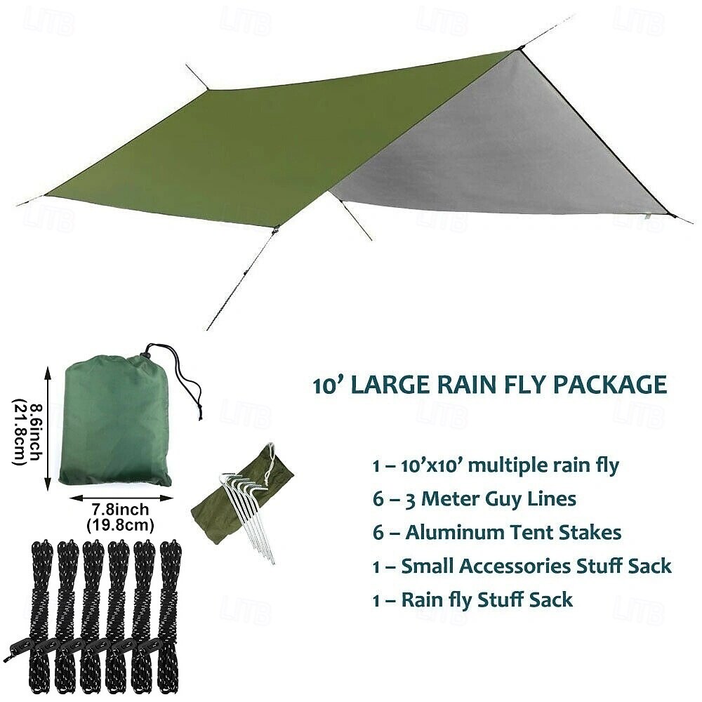 lona de rede de acampamento impermeável e versátil - 114x114 guarda-sol com sobrecapa de chuva &abrigo para mochileiros com cabos de sustentação &estacas - perfeitas para aventuras ao ar livre de 2025 por $49.99 –P3