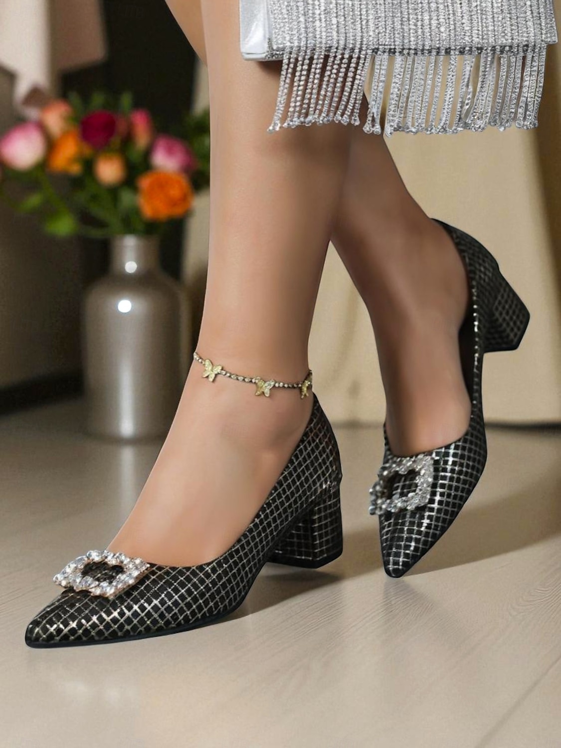 Zapatos de tacón de bloque de ante burdeos para mujer con hebilla de diamantes de imitación: elegantes zapatos de vestir de estilo retro para mujer, ideales para la oficina, bodas y fiestas. 2025 - $34.99 –P6