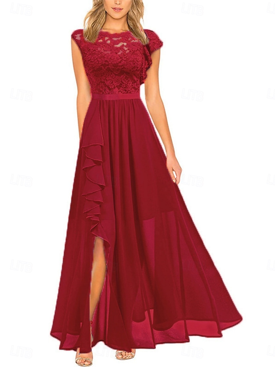 Pentru femei Rochie Lunga Rochie Maxi Rochie de dantela Rochie de Cocktail Rochie pentru invitata de nunta Șifon Elegant Modă Modern Nuntă Invitat la nunta Serată Fit regulat Simplu Manșon scurt Stil 2025 - $31.99 –P2