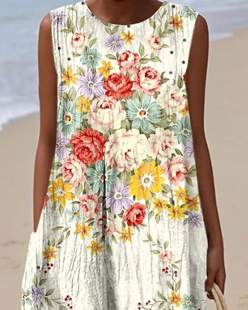 Women's Midi Dress Casual Dress Summer Dress Fashion Modern Daily Beach Weekend Regular Fit Flower Sleeveless Crew Neck White Yellow Fall 2026 - $25.99 –P2