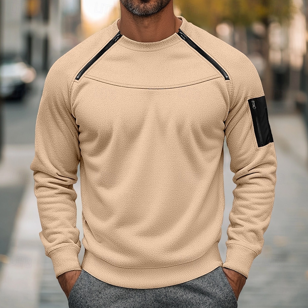 Voor heren Sweatshirt met rits Fleece hoodie Geelachtig bruin Zwart Leger Groen Marineblauw Bruin Ronde hals Effen Rits omhoog Voorvak Tactisch Sport & Outdoor Casual Streetwear Stoer Sportkleding 2025 - $25.99 –P4