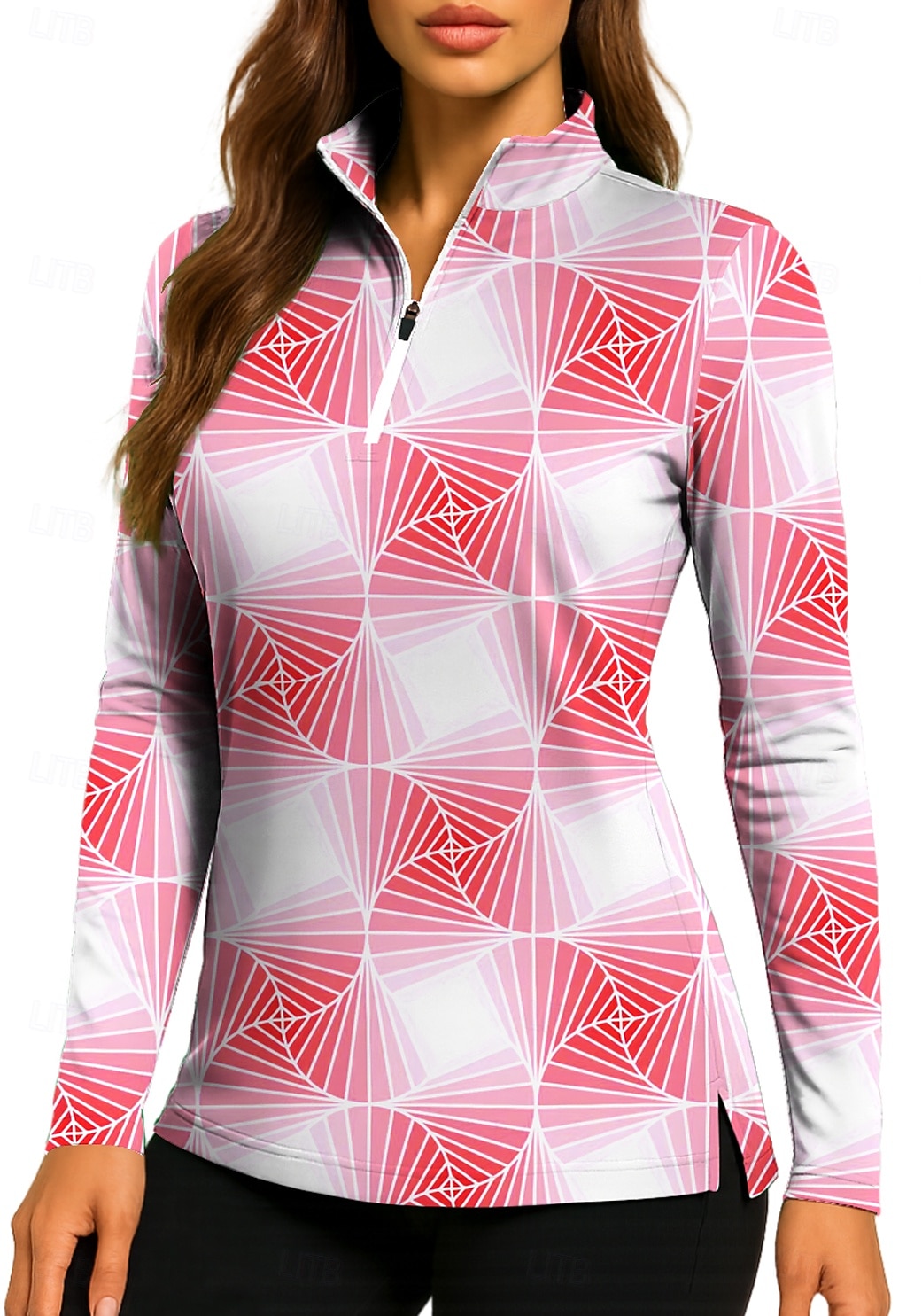 2026年 女性用 勾配 トップス ポロシャツ テニスシャツ 長袖 プリント クォータージップ Pullover UVプロテクション 弾性ある 高通気性 テニス ゴルフ ピクルスボール スタンド ジップカラー シャツ Polo ブラック イエロー ピンク テニスウェア  コレクション – $25.99 –P1