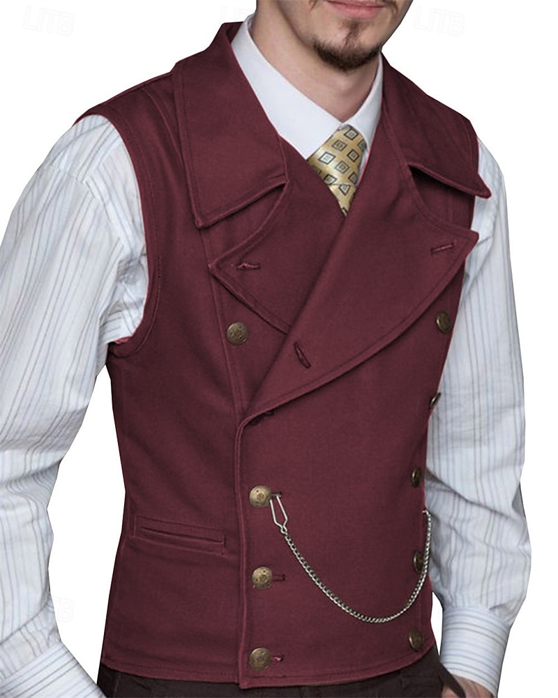 Hombre Chaleco Vacaciones Fiesta Negocio Moda Casual Primavera Otoño Bolsillo Botones Poliéster Cómodo Plano Botonadura Doble Diseño Ajuste regular Plata Negro Blanco Vino Chaleco 2025 - $58.99 –P7