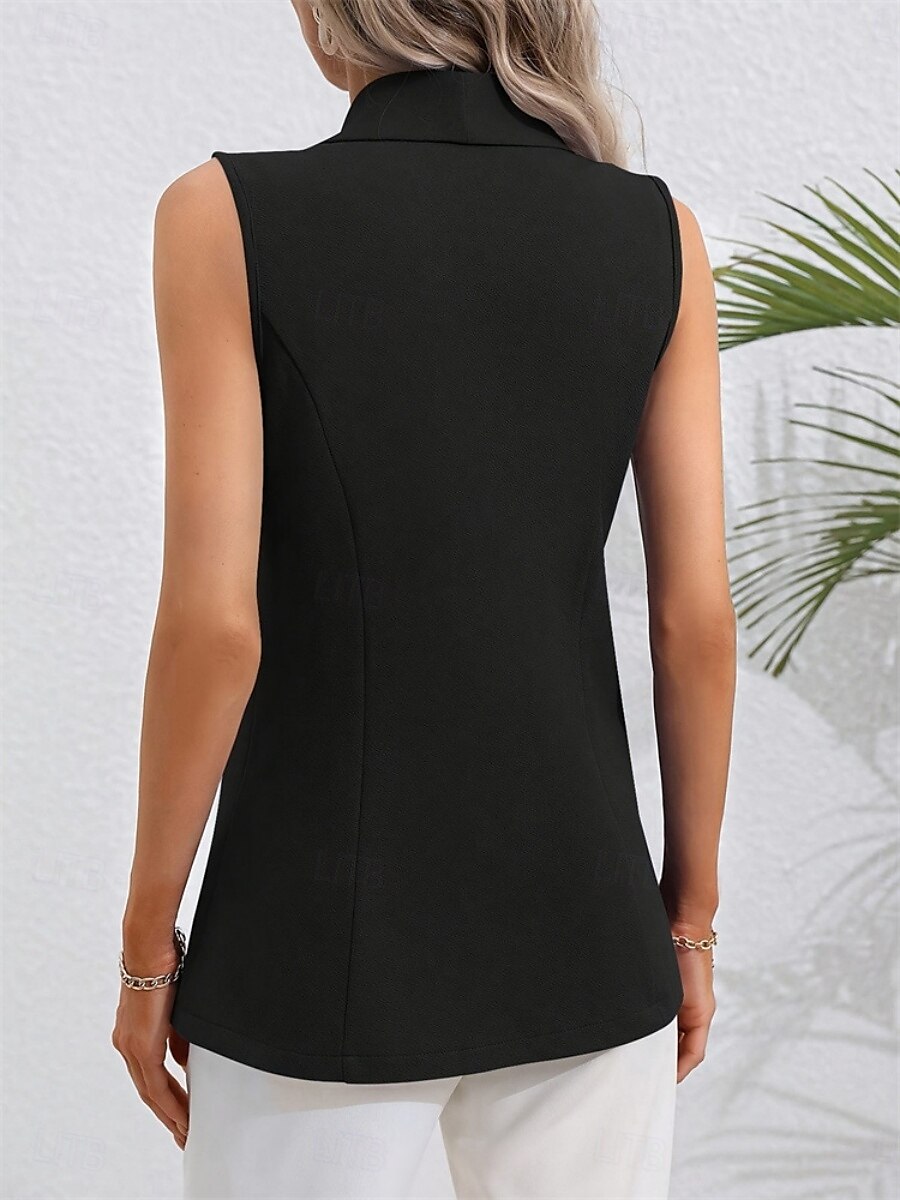Pentru femei Γιλέκο Blazer Comfortabil Respirabil Buzunar Stil OL Modern Simplu Oficial Birou Stradă Casual Cu Un Nasture Regulat Răsfrânt Fit regulat Fără manșon Îmbrăcăminte exterioară Negru Roz 2025 - $27.99 –P5