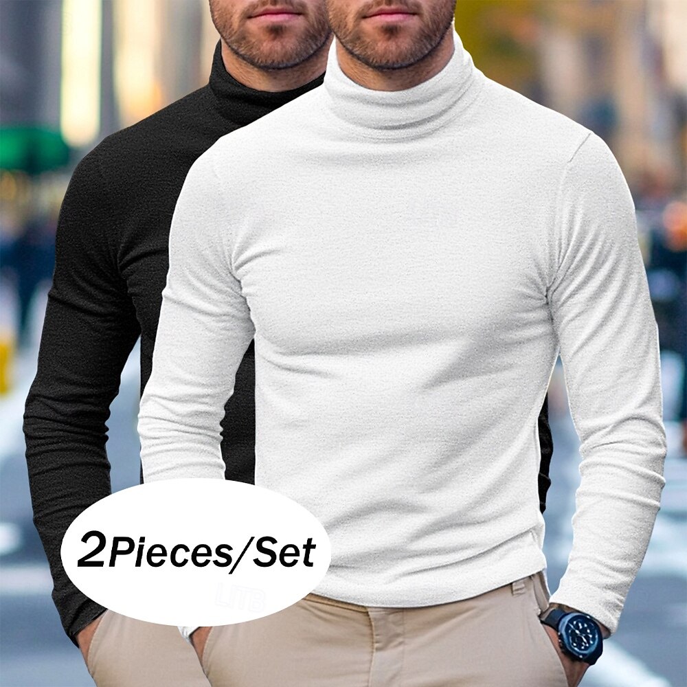 T-shirt à manches longues pour homme, 2 pièces, col roulé, manches longues, blanc, noir, col pile, automne, hiver, printemps, automne, couleur unie, uni, quotidien, décontracté, style urbain, 2 de 2025 ? $28.99 –P1
