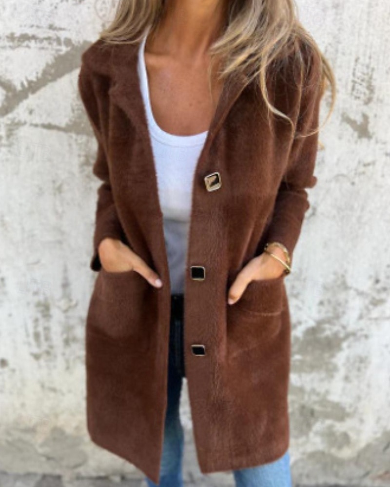 Damen Mantel Warm Bequem Tasche Knöpfe Mode Einfach Ausgehen Wochenende Einreihig Lang Umlegekragen Normale Passform Langarm Oberbekleidung Rosa Blau Kamel Herbst Winter 2025 - $33.99 –P5