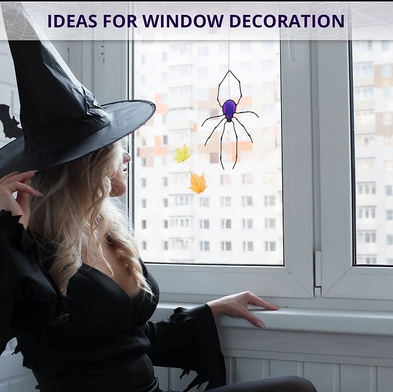 stora spindelfönsterhängande ornament, imitation av målat glas spindelpaneler solfångare, gotiska hängande akryl spindel halloween dekorationer för inomhus utomhus 2025 - $21.99 –P5