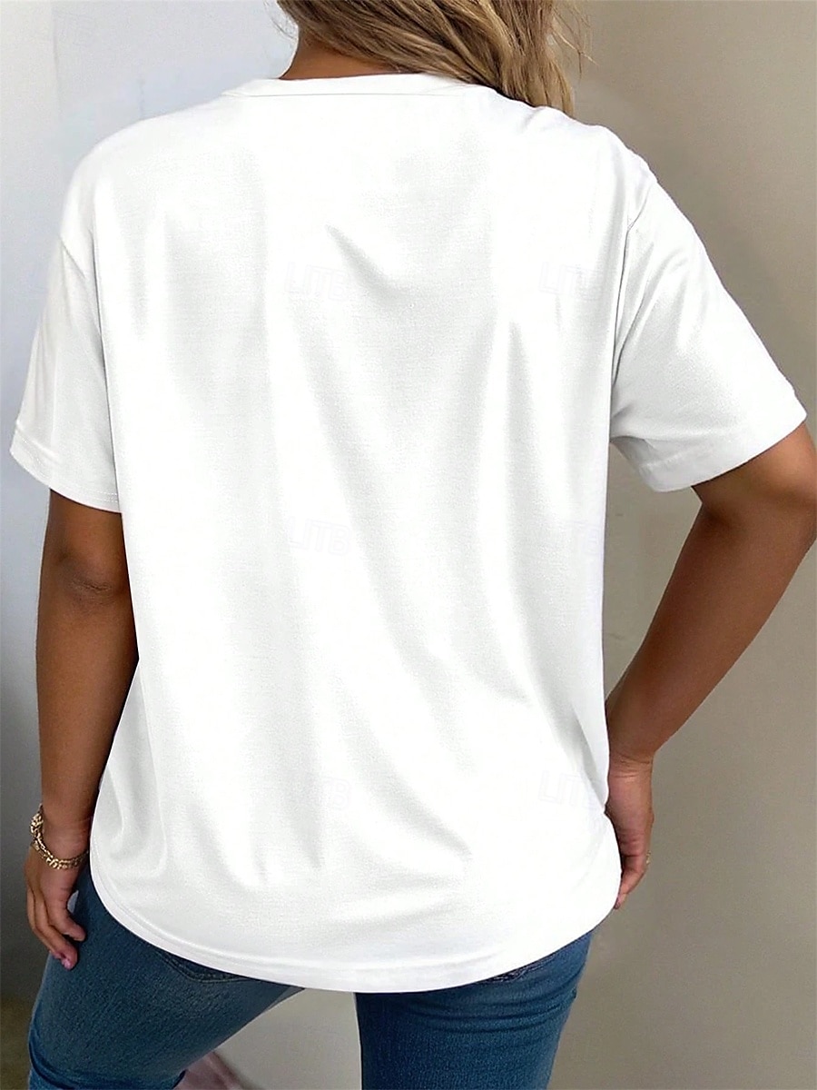 2025年 女性用 プラスサイズ トップの Tシャツ フラワー プリント 半袖 クルーネック カジュアル 日常 ポリエステル 夏 イエロー ピンク コレクション – $19.99 –P6