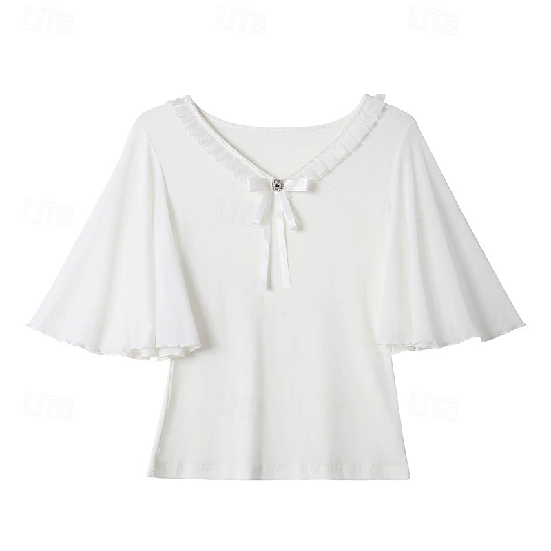 Danse Latine Haut Nœud Couleur unie Épissage Femmes Performance Entraînement Demi Manches Haut Polyester de 2025 ? $37.99 –P1