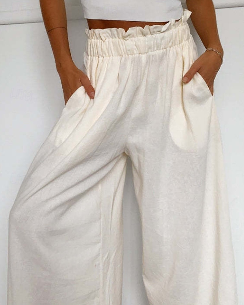 Mulheres Perna larga Calças Roupa de rua Casual Comprimento total Natural Tecido Cintura elástica Confortável Feriado Roupa Diária Final de semana clarete Ferrugem Azul marinho Branco Outono Normal de 2025 por $17.99 –P13