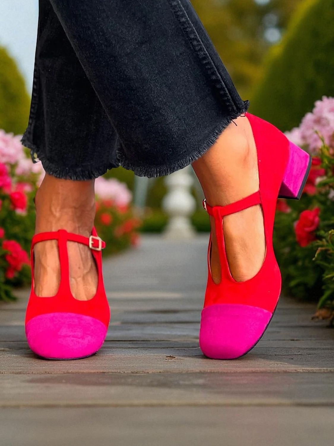 נעלי עקב מרי ג'יין בצבע אדום וורוד לנשים עם רצועת T - נעלי הליכה נוחות בסגנון צרפתי לתה של אחר הצהריים, מסיבות, משרד ותלבושות יומיומיות 2026 - $59.99 –P2