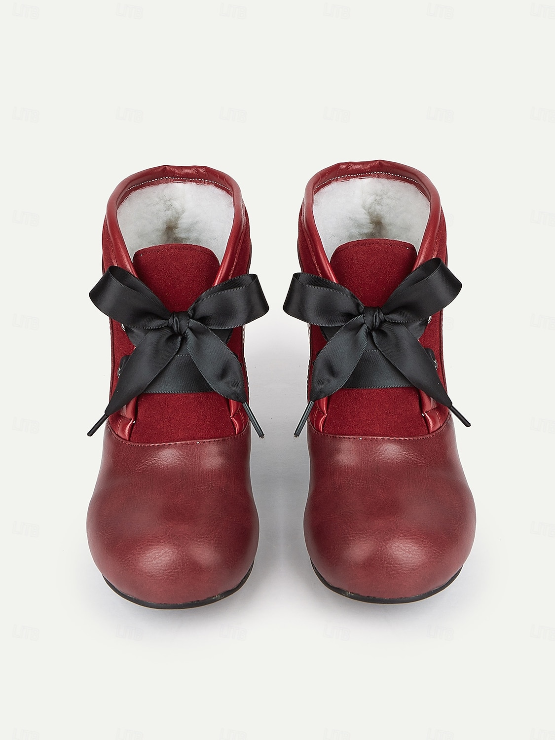 Bottines bordeaux d'inspiration victorienne des années 1900 pour femmes – bottines à talons à lacets en similicuir avec nœud en ruban pour un usage quotidien et des tenues vintage de 2025 ? $54.99 –P3