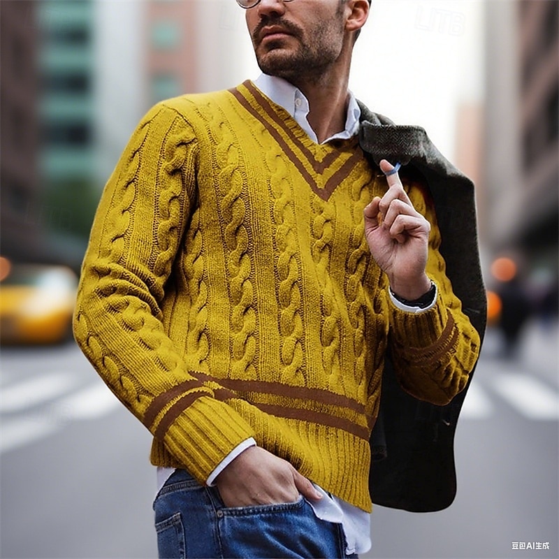 Homme Pull Torsadé Tricoter Hauts Réguliers Tricoté Coupe ajustée Uni Col en V Tricots Contemporain Occasionnel Tenue quotidienne Vêtement Tenue Automne Blanche Jaune M L XL de 2025 ? $32.99 –P5
