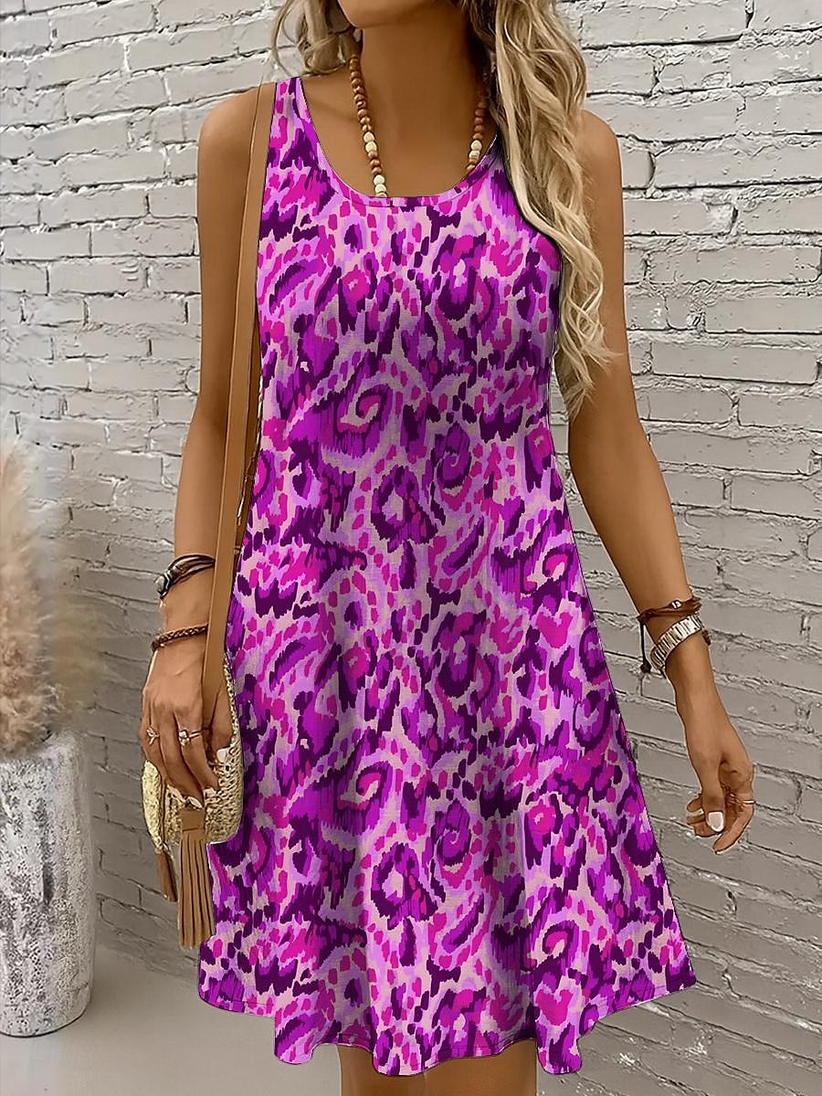 Per donna Mini Abito Abito a trapezio Abito a spalle scoperte Vacanza Casual Vestibilità regolare Grafico Geometrico Astratto Senza Maniche Collo a U Giallo Rosso Blu Viola Estate Primavera del 2025 a $21.99 –P7