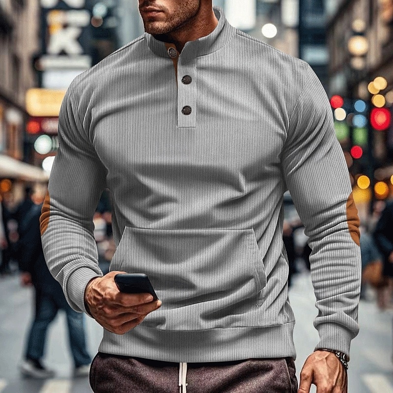 Per uomo Maglia Velluto a coste Felpa con cappuccio abbottonata Aalbicocca Nero Verde militare Marrone Grigio chiaro Colletto Mao Semplice Patchwork Sport & Outdoor Casuale Quotidiano Streetwear Cool del 2025 a $27.99 –P4