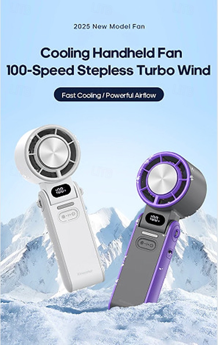 2025年 屋外用折りたたみ式ポータブルハンドヘルドファンミニ冷却充電式3600mAh 100段階自由制御高速ターボファン  コレクション – $24.99 –P1