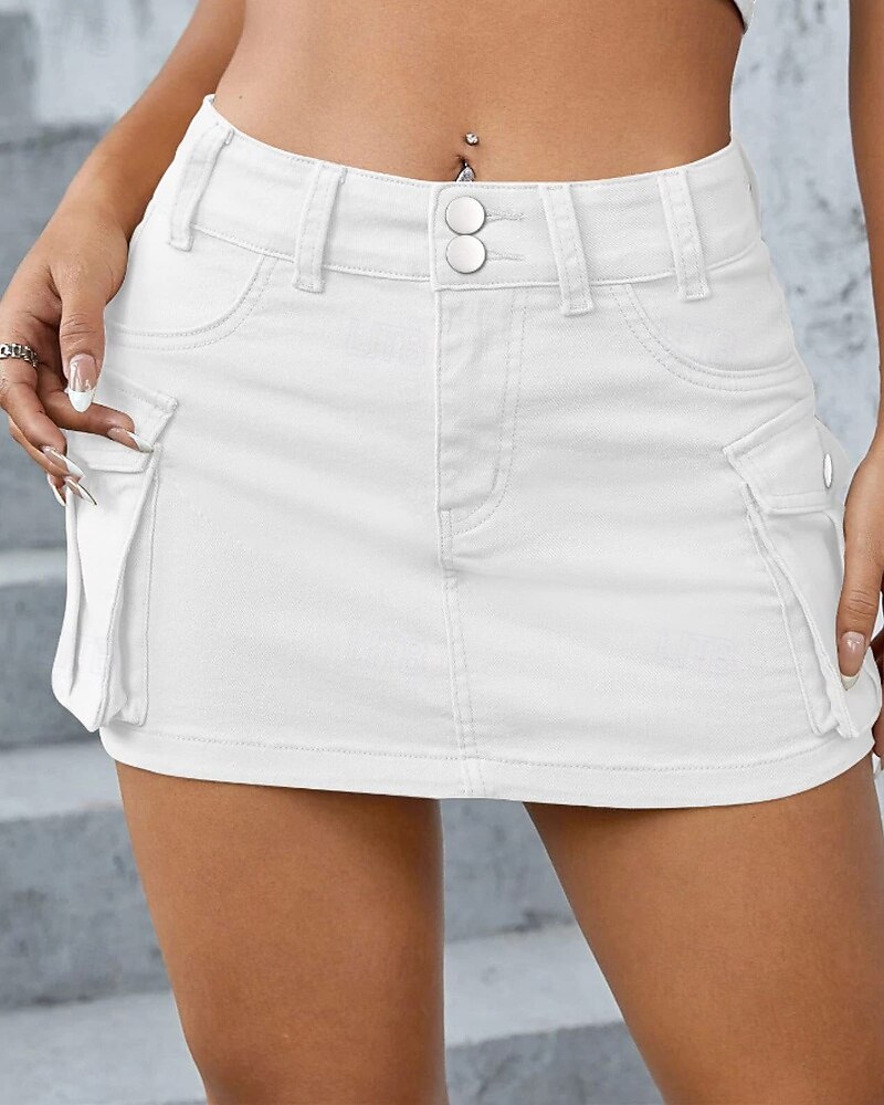 Damen Rock Lässig Mini Mittlere Hüfthöhe Röcke Einfach Tasche Mikroelastisch Urlaub Straße Asche Schwarz Weiß Blau Sommer Baumwolle 2025 - $22.99 –P5