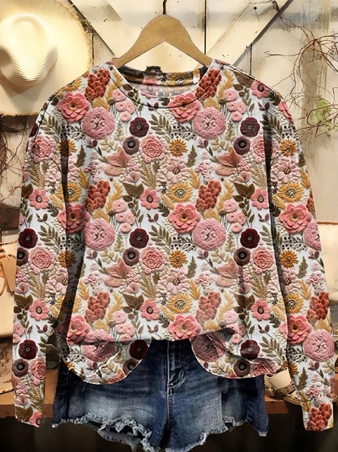 Жен. Пуловер Толстовка С принтом Цветочный принт Графика Теплый Активный Винтаж Длинный рукав Вырез под горло Обычные топы Повседневные Для улицы На каждый день Синий Черный Красный Лиловый Оранжевый 2026 - $28.99 –P6