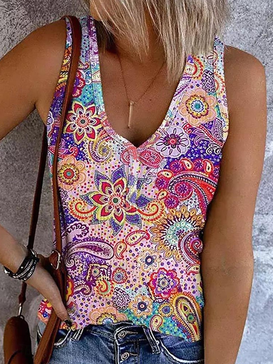 Dame Camisole Tank Top Trykt mønster Nyanse Grafisk Abstrakt Årgang Stilfull Fritid Ermeløs Ermeløs V-hals Vanlige topper Daglig Blå Navyblå Lilla Grå Sommer Vår 2026 - $19.99 –P3