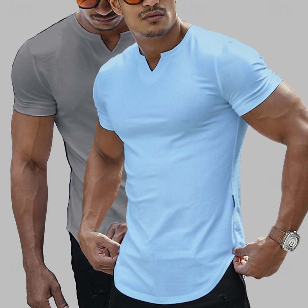2 Pieces Men's T Shirt Casual Style Short Sleeve V Neck Summer All Seasons Plain Fashion Classic Casual 2 Pack Plain Street Casual Sports White Top Tee for Men 2025 - $20.99 –P7