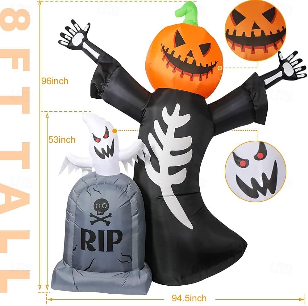 1 db 2,4 méteres kültéri halloweeni lámpás tökfej koponya szellem sírkő felfújható levegő modell beltéri és kültéri udvari kerti ösvény partidekorációs fények 2025 - $79.99 –P5