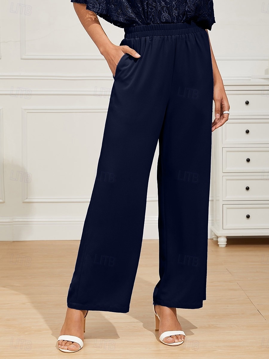 Per donna Gamba larga Chinos Essenziale Lunghezza intera Vita Alta Semplice Tasca Fascia Elastica Comodo Morbido Confortevole Micro-elastico Formale Matrimonio Blu marino Estate Primavera Vestibilit del 2025 a $59.99 –P1