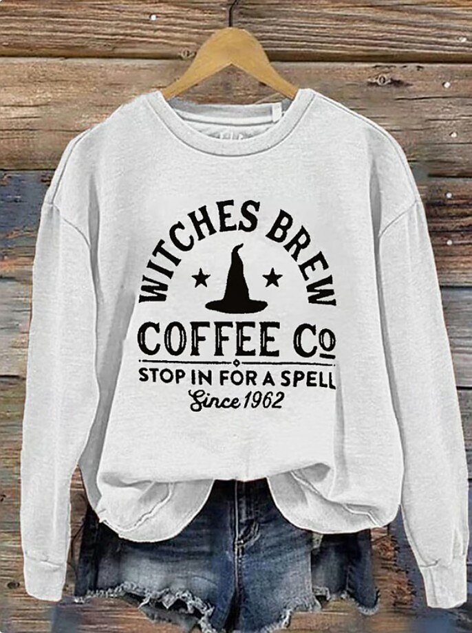 Femmes Sweatshirt Pull Graphique Crâne Sorcière Mode Occasionnel manche longue Col ras du cou Col rond Hauts Réguliers Rue Tenue Quotidienne Occasionnel Imprimé Vert herbe Noir Blanche Bleu Orange de 2025 ? $24.99 –P5