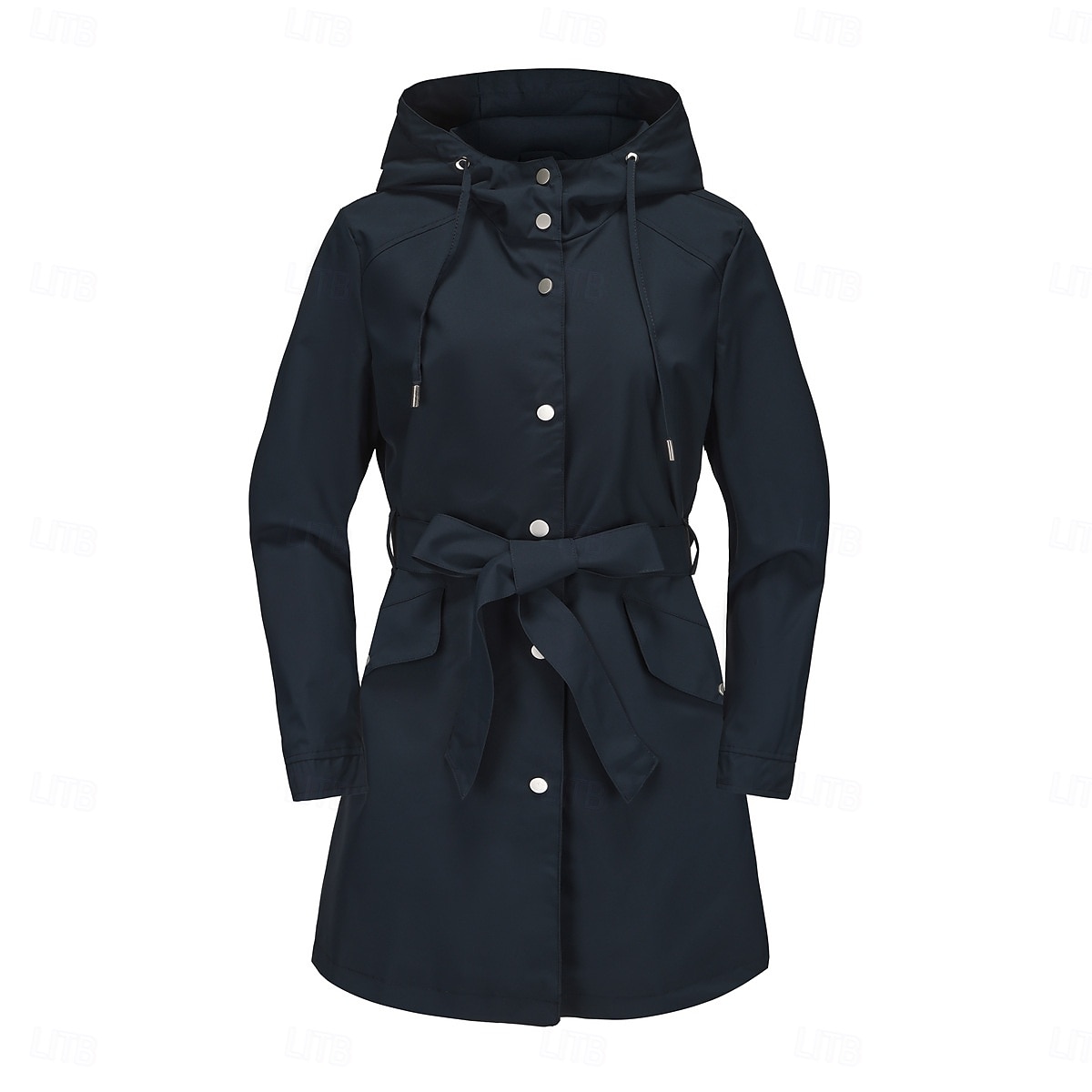 Women's Coat Waterproof Comfortable Pocket Buttons Fashion Street Style Plain Outdoor Casual Daily Long Hooded Regular Fit Long Sleeve Outerwear Black White Pink Spring Fall 2025 - $43.99 –P16