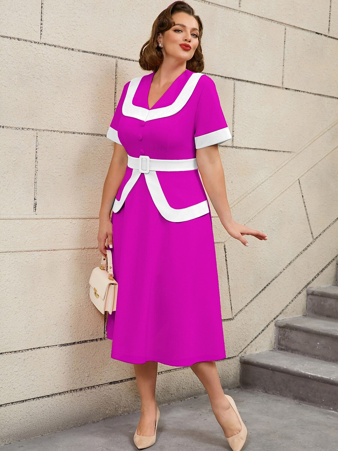 Retro Vintage 1950er Rockabilly Midlänge A-Linien-Kleid Ausgestelltes Kleid Übergröße Damen Urlaub Heimkehr Party & Abend Erwachsene Kleid Frühling & Sommer 2025 - $47.99 –P18