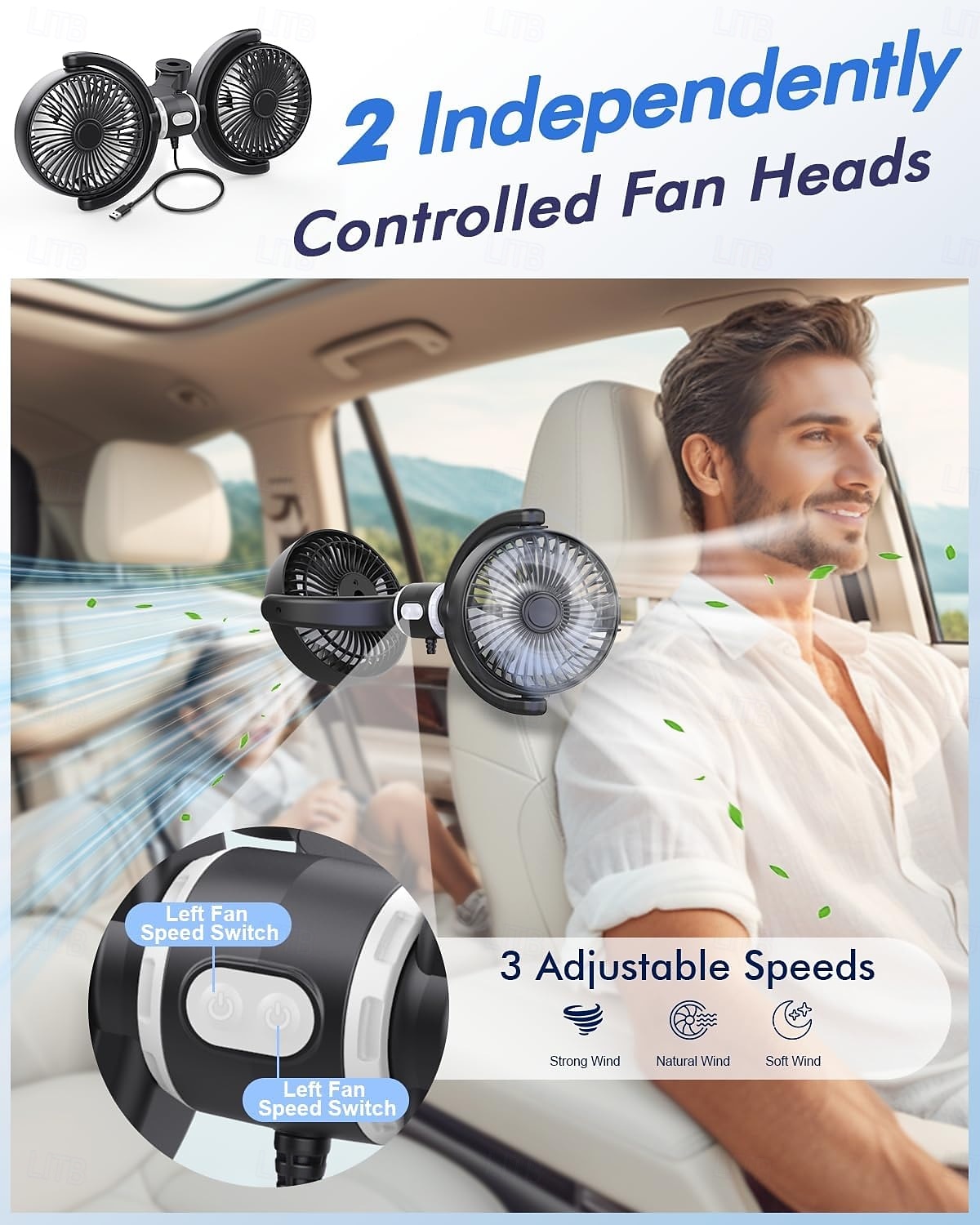 Car Fan USB Powered for Baby, Dual Car Cooling Fans for Backseat 3 Speed Separate Controlled Quiet Brushless Motor 360 Rotatable 5V Rear Seat Air Circulation for Vehicle Van Truck SUV RV(USB Plug) 2025 - $24.99 –P6