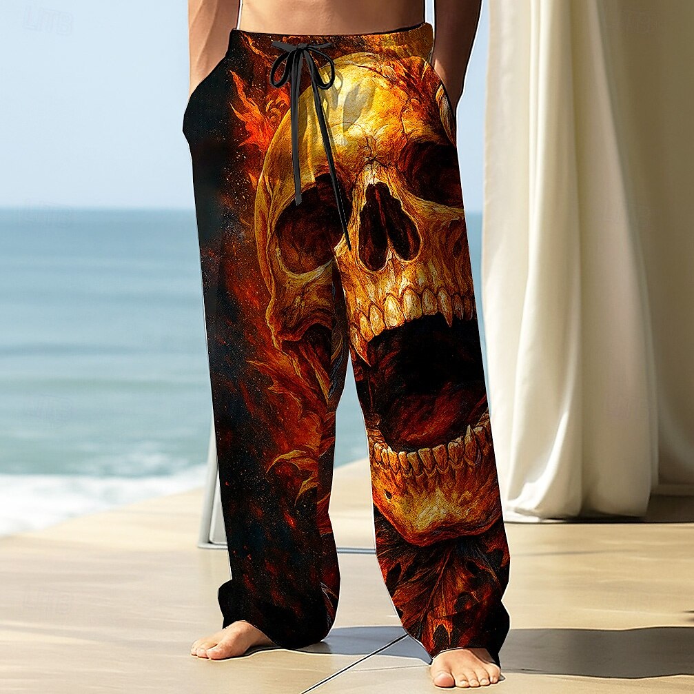 Per uomo Pantaloni Pantaloni Larghi Pantaloni casual Coulisse elastica in vita Pantaloni tipo lino con tasche Teschio Fiamma Lunghezza intera All'aperto Ferie Gotico punk oscuro Nero / Rosso del 2025 a $25.99 –P1