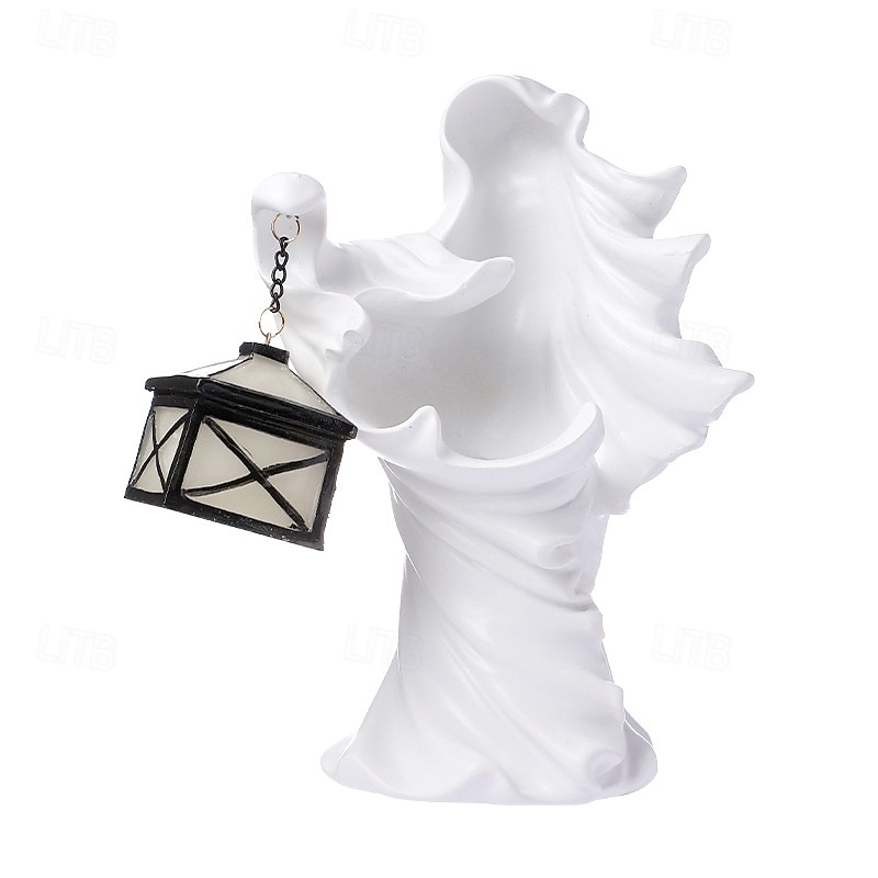 Halloween Ghost Ornament LED Lighted Resin Hellkeeper Black and White Ghost Lantern Decoration for Halloween Party Outdoor Garden Yard Sculpture Spooky Festival Decor 2025 - $19.99 –P5