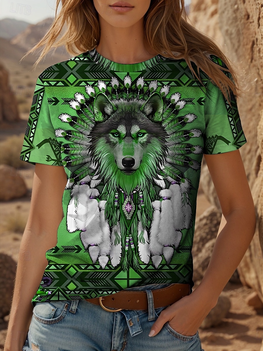 Femmes T-shirt Graphique Animal Géométrique ancien Élégant Classique Manche Courte Col ras du cou Col rond Hauts Réguliers Quotidien Week-end Imprimé Jaune Rouge Bleu Violet Vert Été Printemps de 2025 ? $19.99 –P7