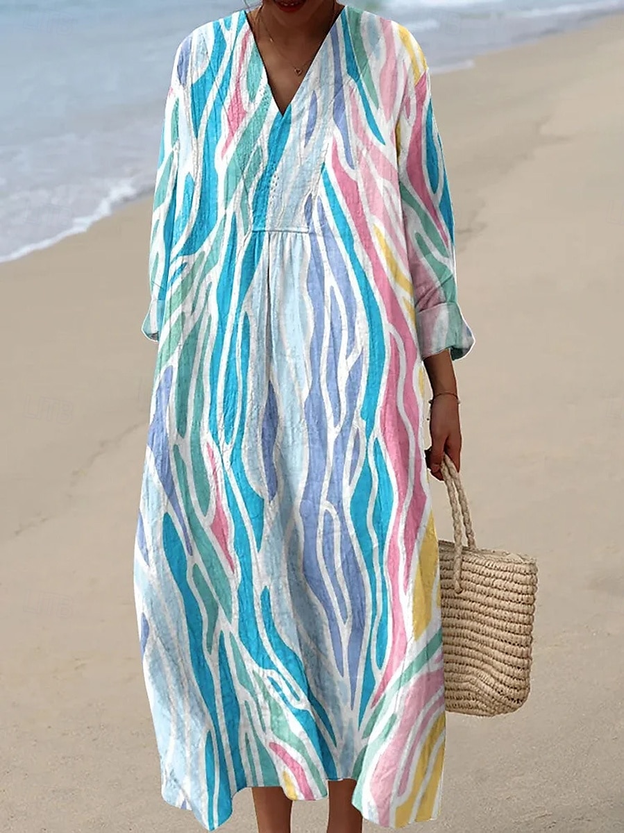 Femmes Robe maxi Robe d'Été Robe trapèze Vacances Occasionnel Boho Sortir Plage Graphique Géométrique manche longue Col en V Noir Rose Claire Bleu Été Printemps Automne de 2025 ? $35.99 –P2