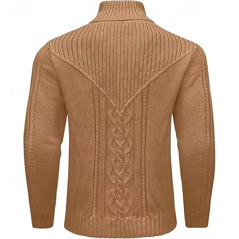 Voor heren Trui Gebreide trui Geribd breien Normale tops Gebreid Effen Opstaande boord Modieus Basic Vakantie Alledaagse kleding Kleding Herfst Winter Wijn Zwart S M L 2025 - $35.99 –P6