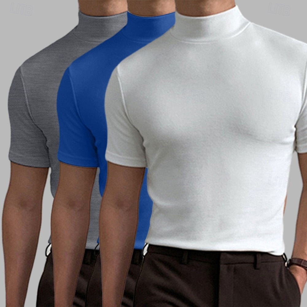 Herr T-shirt Turtleneck skjorta Kortärmad Hög krage Sommar Vår Slät Mode Ledigt Bekväm 3 st Flerpack Semester Gata Helgdag A R U Topp t-shirt för män 2026 - $40.99 –P3