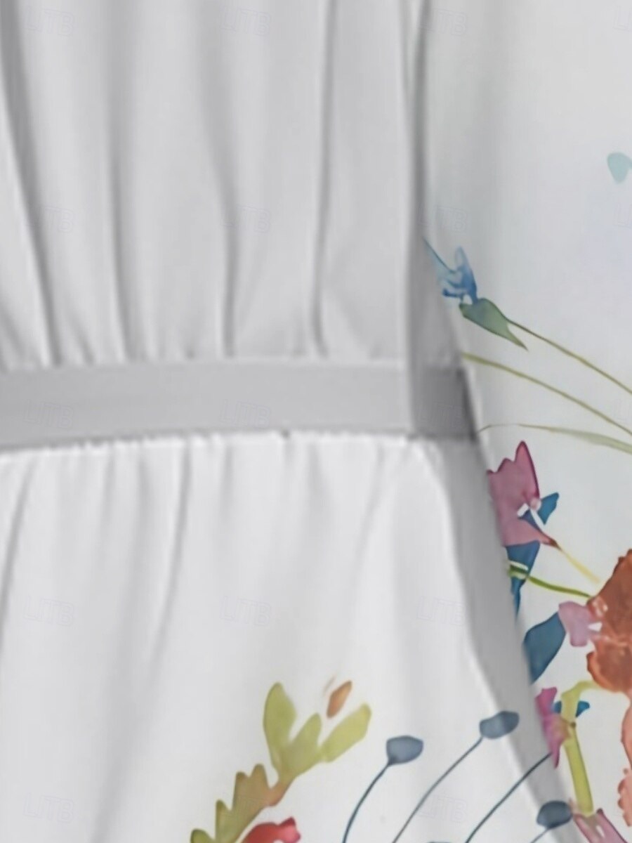 Femmes Robe Midi Robe Décontractée Mousseline de Soie Robe évasée Moderne Vacances Quotidien Week-end Coupe régulière Fleuri manche longue Col en V Blanche Bleu Bleu clair Été Printemps Automne de 2025 ? $31.99 –P12