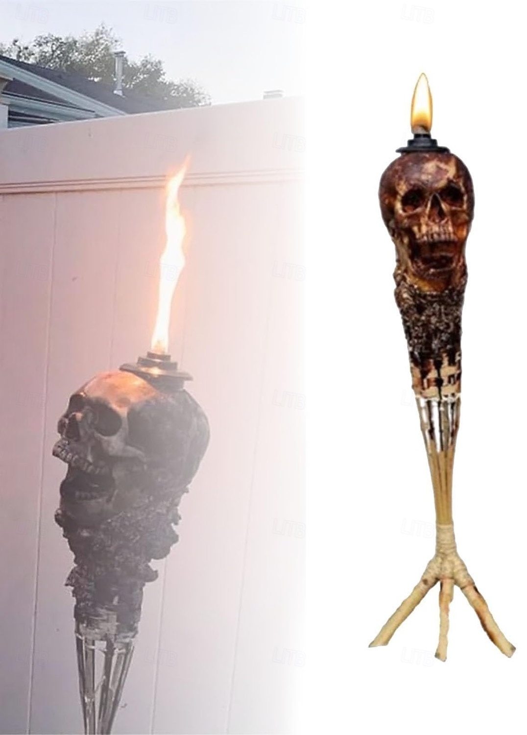 2025年 手作りのスカルティキトーチ、ハロウィーンのスカルガーデンパティオ装飾トーチ、耐候性屋外パティオ照明ガーデントーチ、ハロウィーンのスタイリッシュな不気味なトーチライト屋外ガーデン装飾用  コレクション – $27.99 –P1