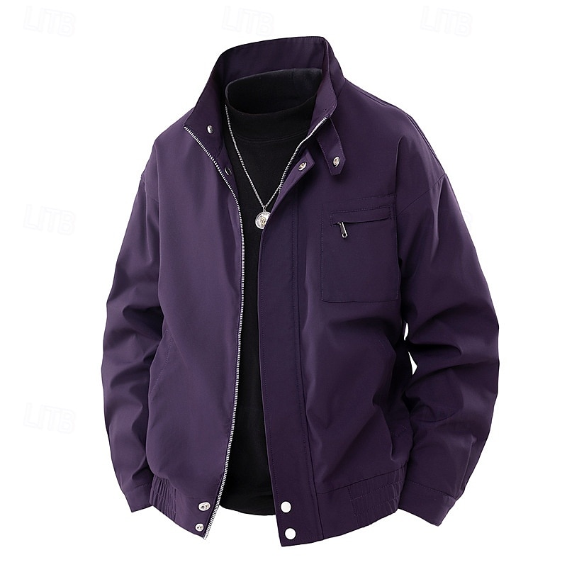 Herr Lättviktsjacka Vardaglig jacka Semester Dagligen Vindtät jacka Ficka Vår Höst Slät Mode Klassisk Hög krage Normal Aprikos Svart Purpur Grön Kaki Jacka 2025 - $44.99 –P9