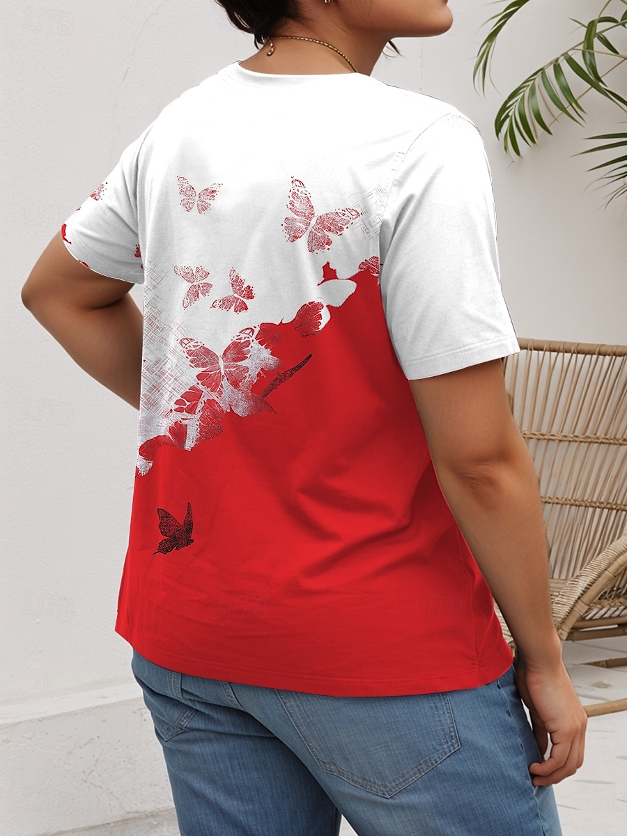 Women's Plus Size Tops T Shirt Graphic Butterfly Print Short Sleeve Crew Neck Casual Daily Knit Summer Spring Black Red 2026 - $21.99 –P2